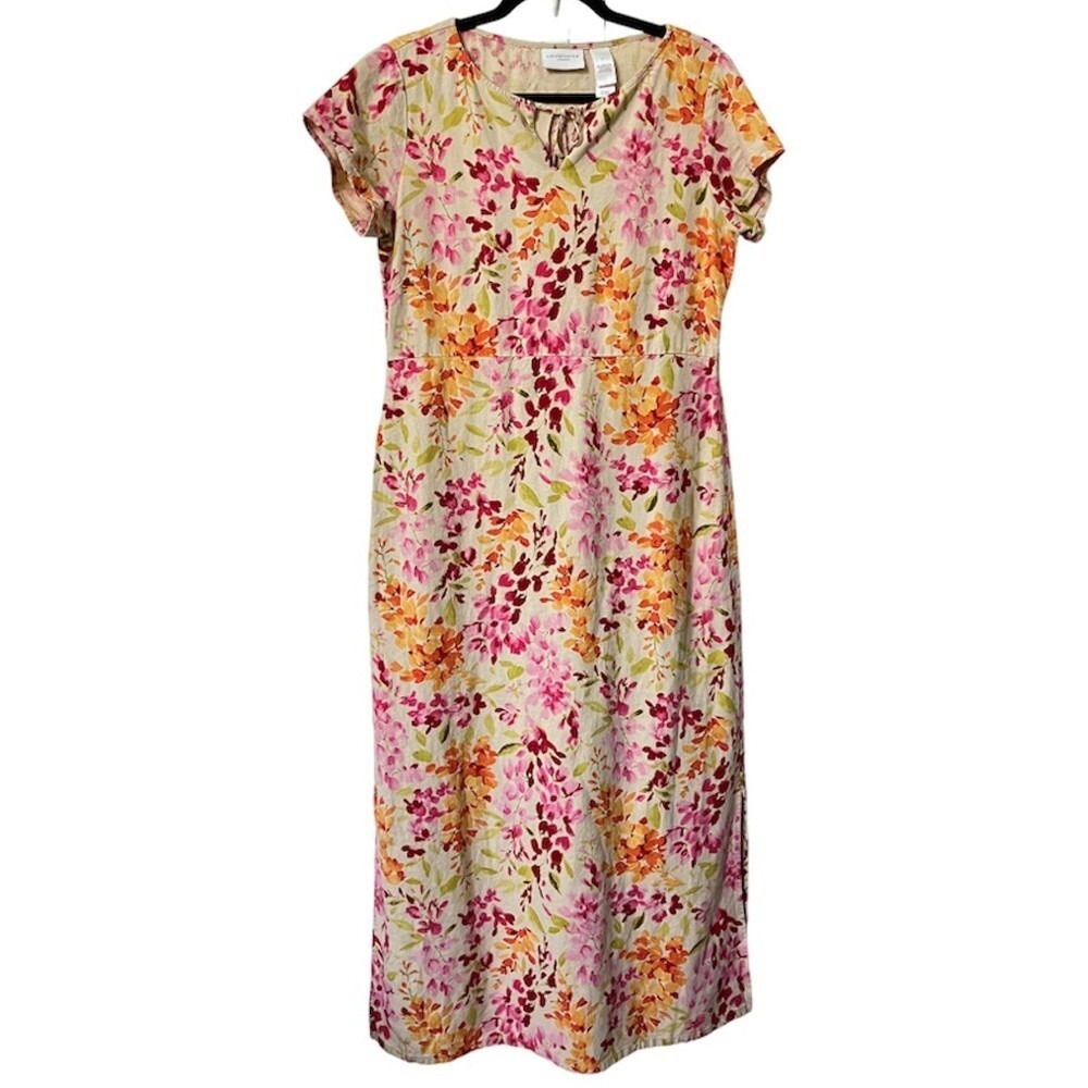 Vintage Liz Claiborne Maxi Dress Womens 8 LizSport Floral Linen Cotagge Prairie